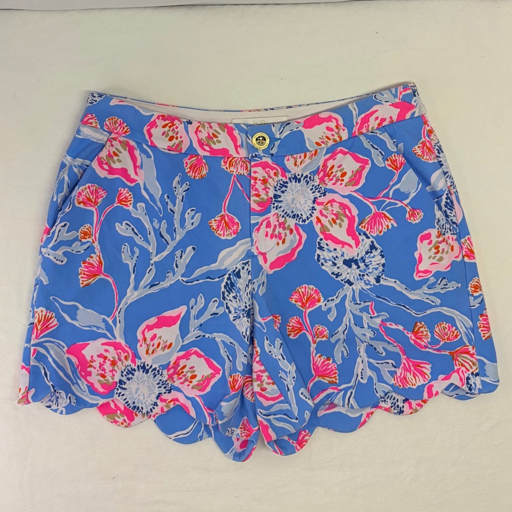 Lilly Pulitzer Buttercup Mid Rise Shorts‎ Scalloped Hem Womens 6 Coral Coastal